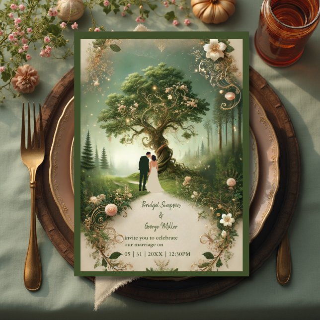 Medieval mystic fantasy engraving Forest Wedding  Invitation (Creator Uploaded)