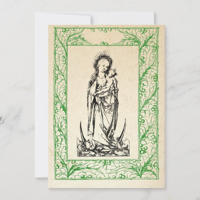 Medieval Nativity Mary and Jesus Holy Border Holid Holiday Card (Front)