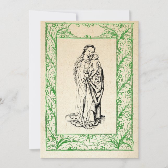 Medieval Nativity Mary and Jesus Holy Border Holid Holiday Card (Front)