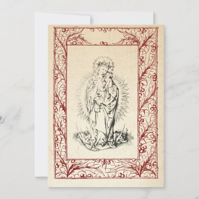 Medieval Nativity Mary and Jesus Holy Border Holid Holiday Card (Front)