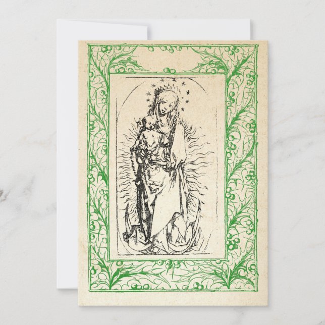 Medieval Nativity Mary and Jesus Holy Border Holid Holiday Card (Front)