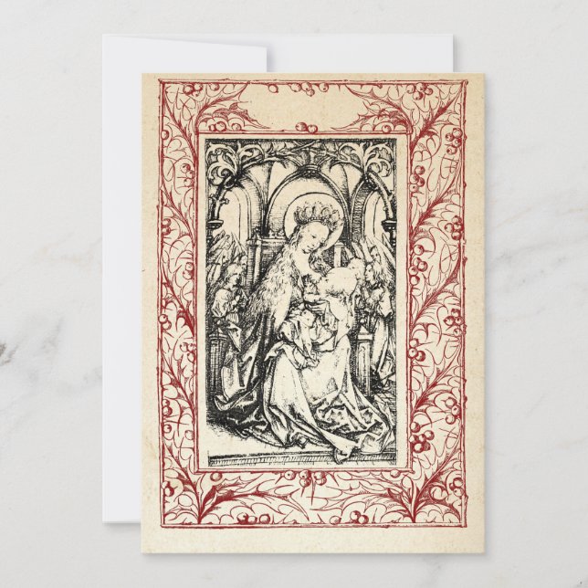 Medieval Nativity Mary and Jesus Holy Border Holid Holiday Card (Front)