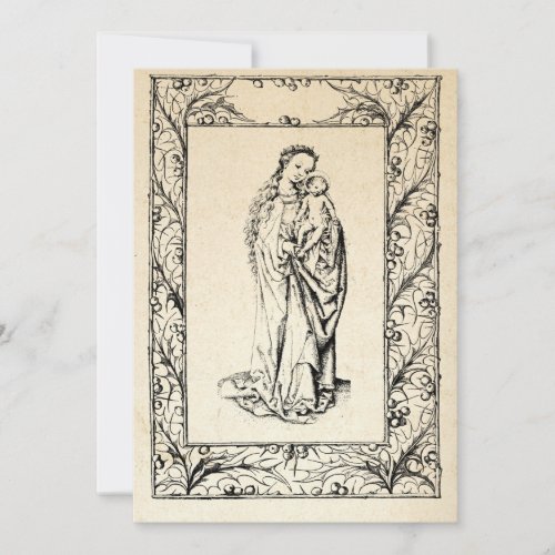 Medieval Nativity Mary and Jesus Holy Border Holid Holiday Card