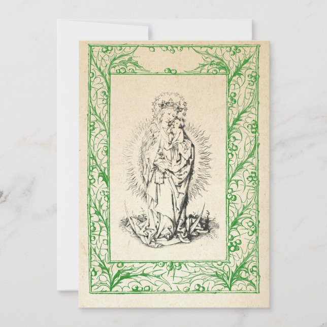 Medieval Nativity Mary and Jesus Holy Border Holid Holiday Card (Front)