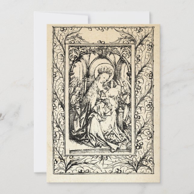 Medieval Nativity Mary and Jesus Holy Border Holid Holiday Card (Front)