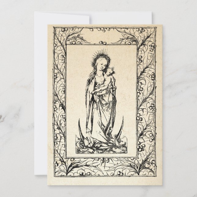 Medieval Nativity Mary and Jesus Holy Border Holid Holiday Card (Front)