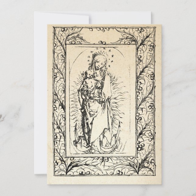 Medieval Nativity Mary and Jesus Holy Border Holid Holiday Card (Front)