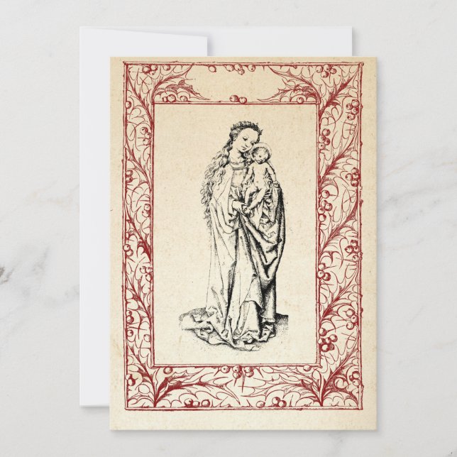 Medieval Nativity Mary and Jesus Holy Border Holid Holiday Card (Front)