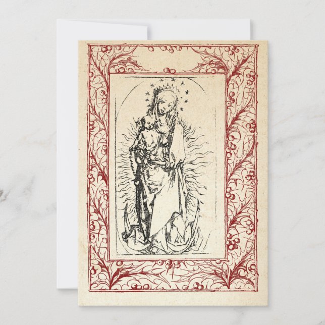 Medieval Nativity Mary and Jesus Holy Border Holid Holiday Card (Front)