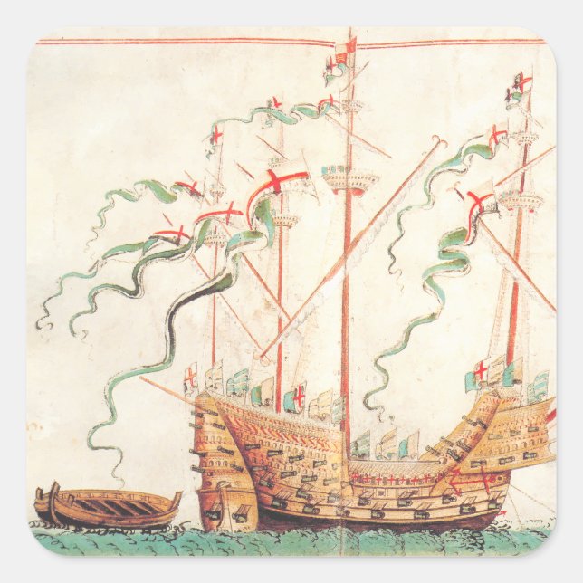 Medieval Naval Ship Square Sticker (Front)
