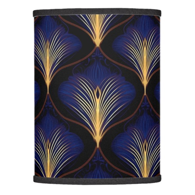 Medieval Navy with Gold Feathers  Lamp Shade (Front)