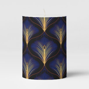 Medieval Navy with Gold Feathers Pillar Candle