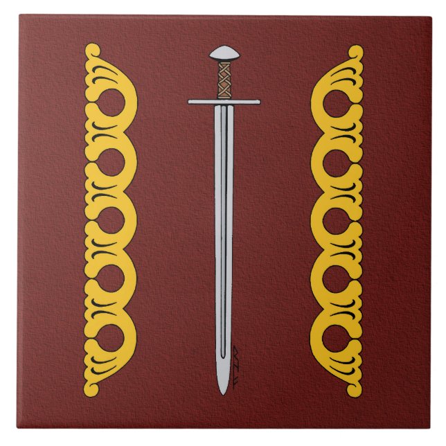 Medieval Norman Sword and Decorative Bands Tile (Front)