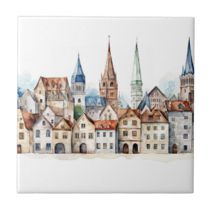 Medieval old city ceramic tile