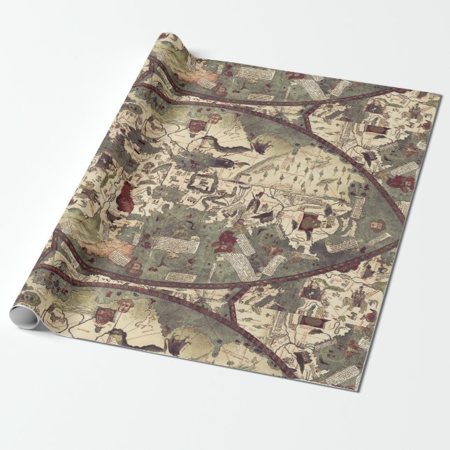 Medieval Old Map Wrapping Paper (Unrolled)