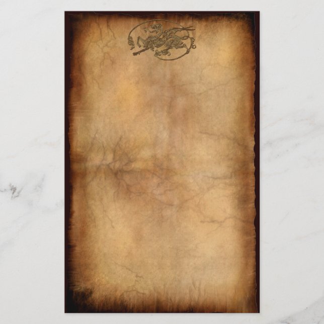 Medieval Old World Dragon on Parchment-effect Stationery (Front)