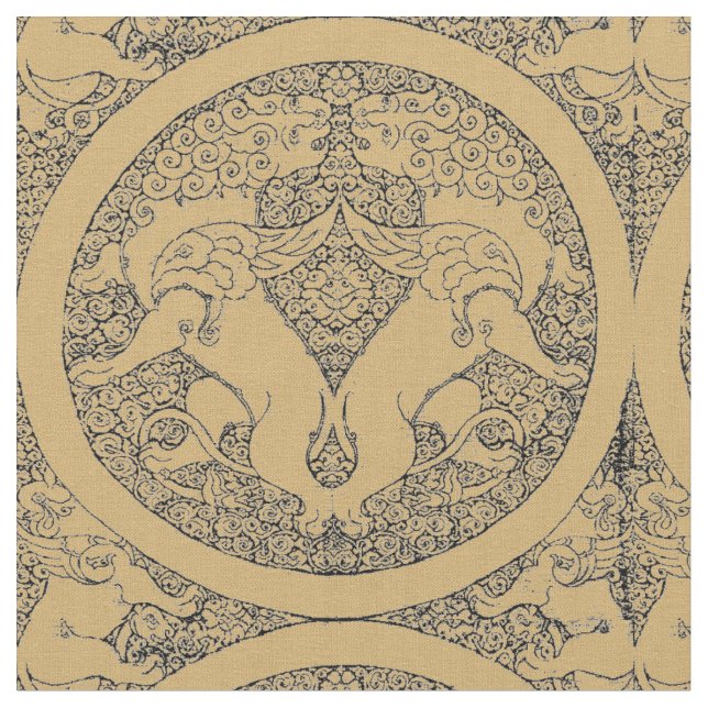 Medieval Oriental Griffins And Lions Pattern Fabric (Close Up)