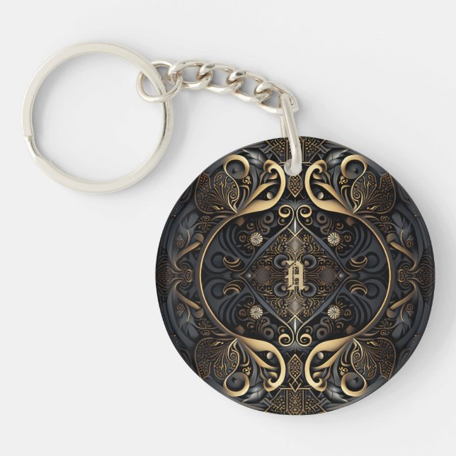 Medieval Ornament Letter  Keychain (Front)