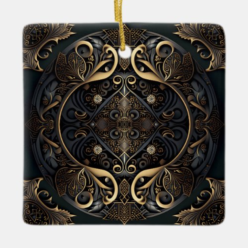 Medieval Ornamental Shield Square Ceramic Ornament