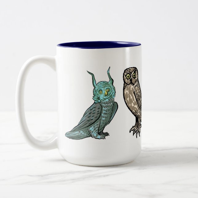 Medieval Owls Two-Tone Coffee Mug (Left)
