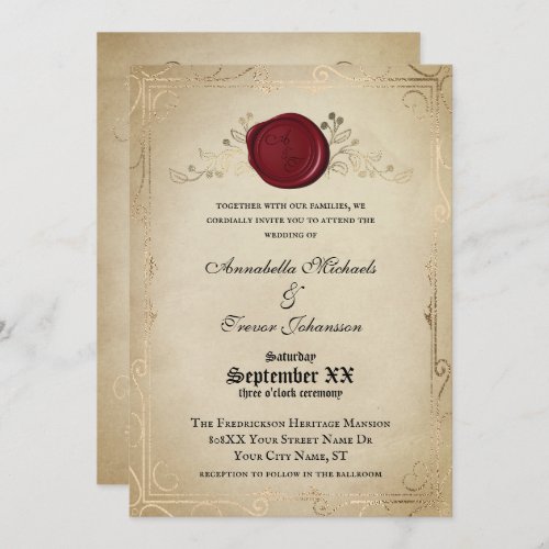 Medieval Parchment and Wax Seal Fairytale Wedding Invitation
