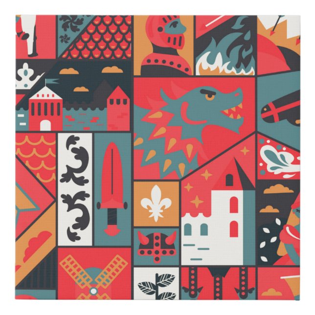 Medieval pattern seamless design. Decoration texti Faux Canvas Print (Front)