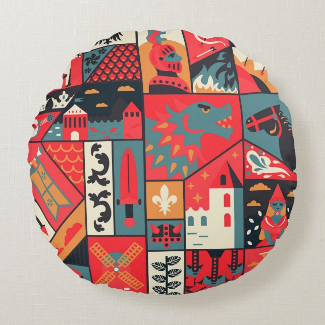 Medieval pattern seamless design. Decoration texti Round Pillow (Front)