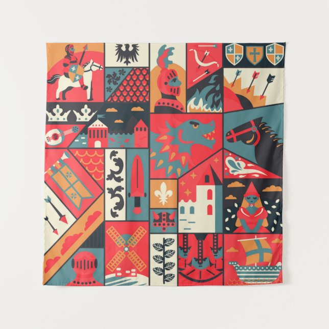 Medieval pattern seamless design. Decoration texti Tapestry (Front)