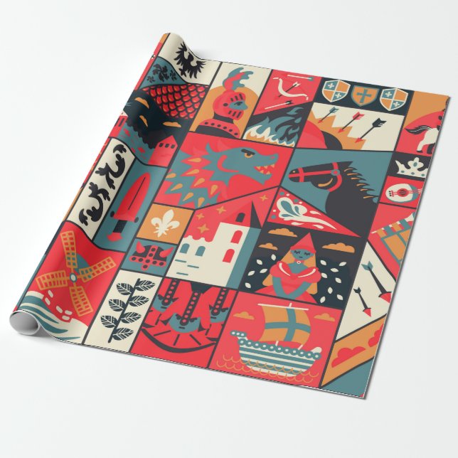 Medieval pattern seamless design. Decoration texti Wrapping Paper (Unrolled)