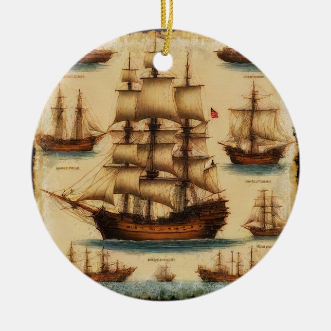 Medieval Pirate Ships Ceramic Ornament (Front)