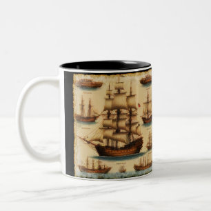 Medieval Pirate Ships Two-Tone Coffee Mug