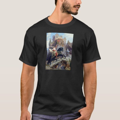 Medieval Prince black horse gnomes castle T_Shirt