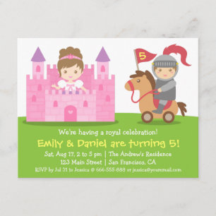 Medieval Princess and Knight Twins Birthday Party Invitation