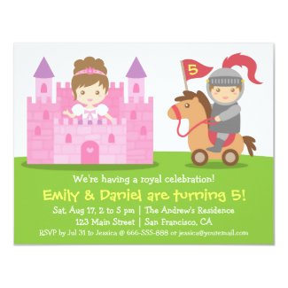 Medieval Princess and Knight Twins Birthday Party Invitation