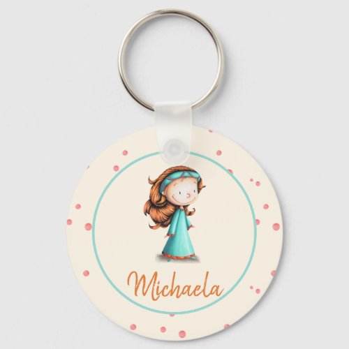 Medieval Princess in Turquoise Dress Girl Keychain