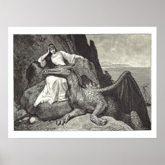 Medieval Queen and Her Pet Dragon Poster