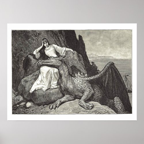 Medieval Queen and Her Pet Dragon Poster