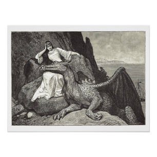 Medieval Queen & Pet Dragon Perfect Poster
