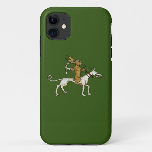 Medieval Rabbit Riding Dog and Holding Snail iPhone 11 Case