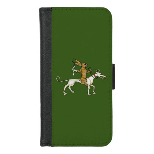 Medieval Rabbit Riding Dog and Holding Snail iPhone 87 Wallet Case