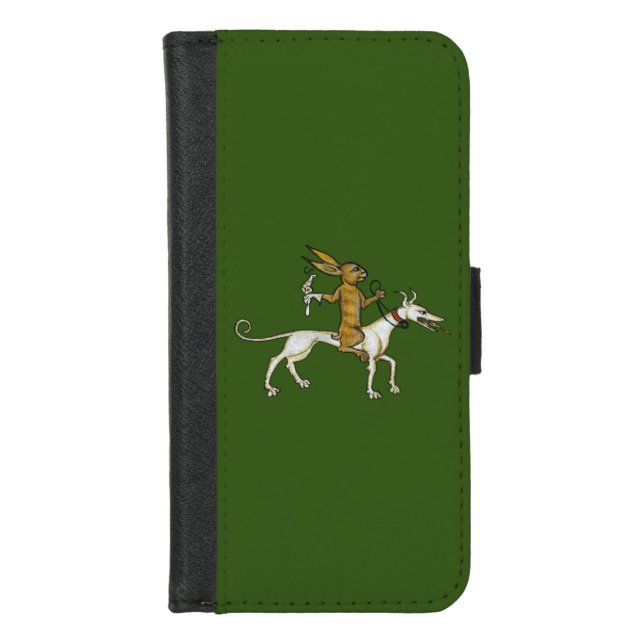 Medieval Rabbit Riding Dog and Holding Snail iPhone Wallet Case (Front)