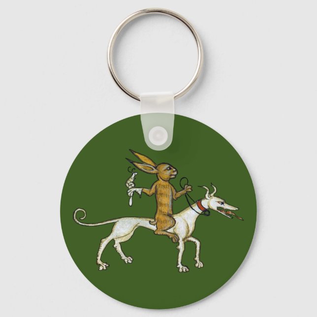 Medieval Rabbit Riding Dog and Holding Snail Keychain (Front)