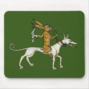Medieval Rabbit Riding Dog and Holding Snail Mouse Pad