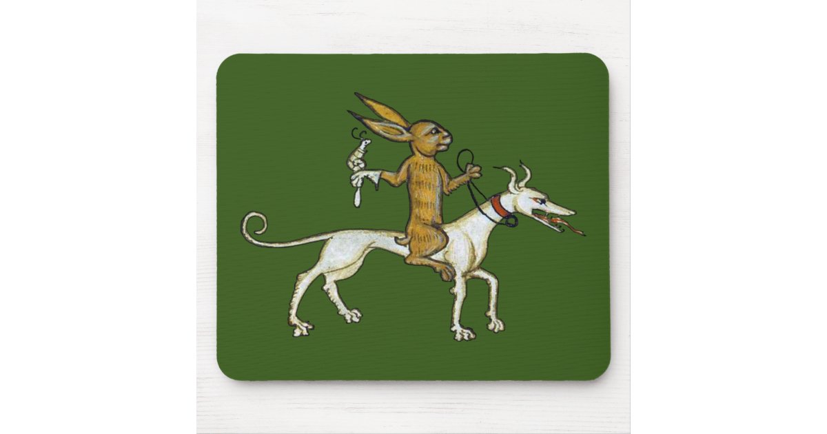 Medieval Rabbit Riding Dog and Holding Snail Mouse Pad | Zazzle
