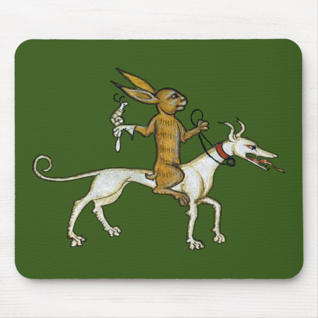 Medieval Rabbit Riding Dog and Holding Snail Mouse Pad (Front)
