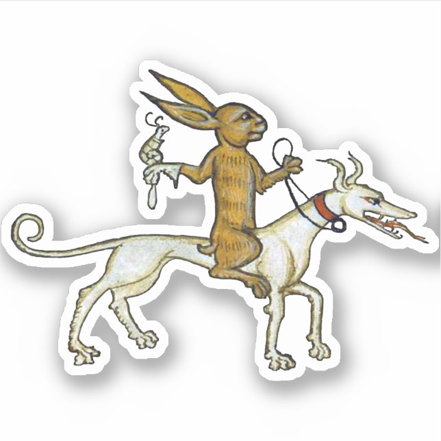 Medieval Rabbit Riding Dog and Holding Snail Sticker (Front)