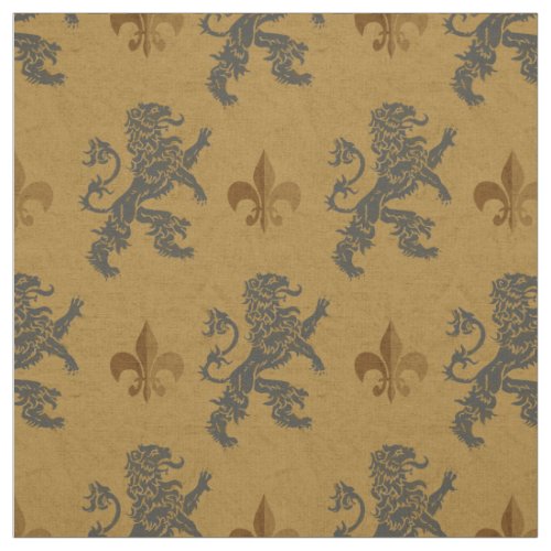 Medieval Rampant Lions  Fleur de Lis Fabric