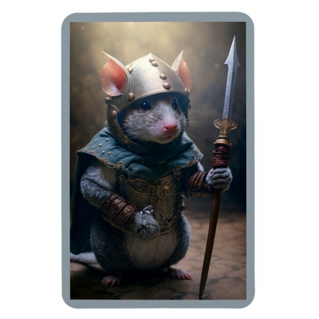 Medieval Rat with Spear Magnet (Vertical)