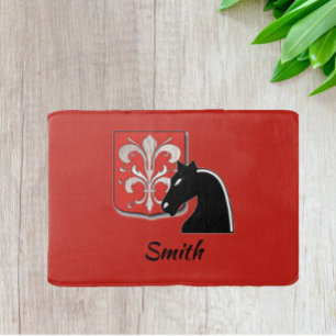 Medieval Red and Black Knight and Shield Bath Mat