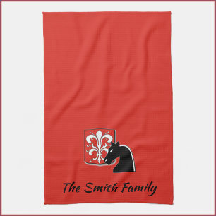 Medieval Red and Black Knight and Shield Kitchen Towel